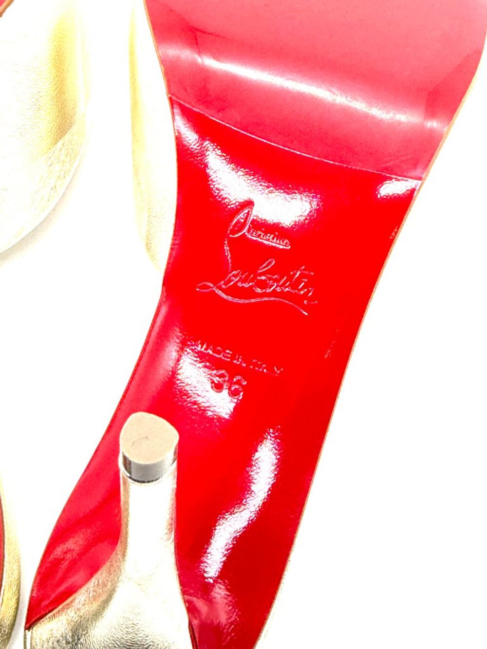 Christian Louboutin MISS Z MULE 80 Metallic Leather Sandals Heels Gold - Picture 15 of 16